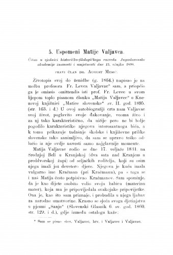 Uspomeni Matije Valjavca : [nekrolog.] / A. Musić