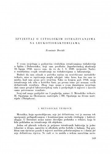 Izvještaj o citološkim istraživanjima na leukotiobakterijama / Z. Devidé