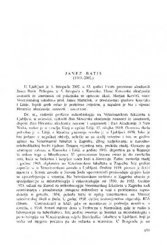 Janez Batis (1919.-2002.) : [in memoriam] / Janez Brglez