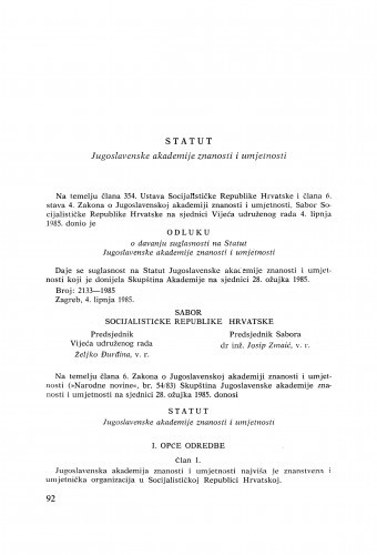 Statut Jugoslavenske akademije znanosti i umjetnosti