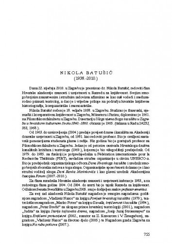 Nikola Batušić (1938.-2010.) : [nekrolog] / Krešimir Nemec