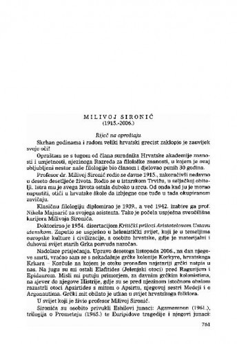 Milivoj Sironić (1915.-2006.) : [nekrolog] / Petar Šimunović