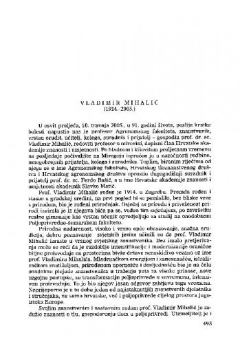 Vladimir Mihalić (1914.-2005.) : [nekrolog] / Ferdo Bašić