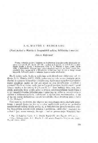 A. G. Matoš u Beogradu / D. Kapetanić