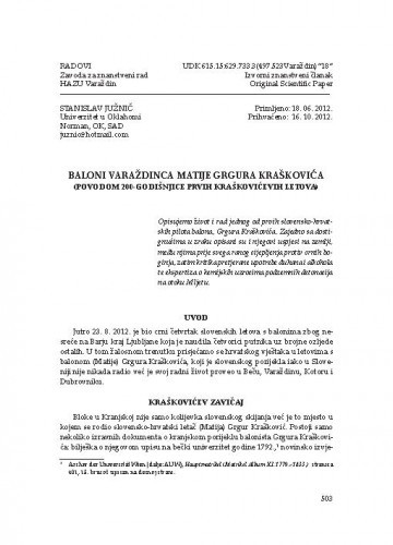 Baloni Varaždinca Matije Grgura Kraškovića / Stanislav Južnič