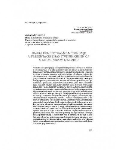 Uloga konceptualne metonimije u prezentaciji znanstvenih činjenica u medicinskom diskursu / Arijana Krišković