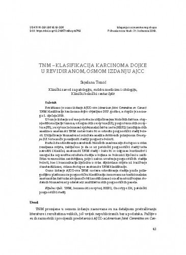 TNM-klasifikacija karcinoma dojke u revidiranom, osmom izdanju AJCC / Snježana Tomić