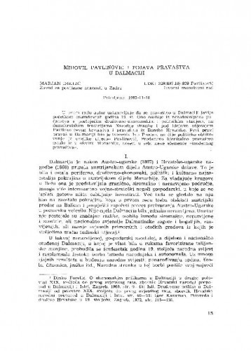 Mihovil Pavlinović i pojava pravaštva u Dalmaciji / Marjan Diklić