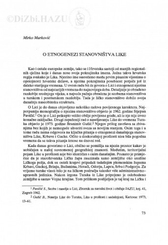 O etnogenezi stanovništva Like / Mirko Marković