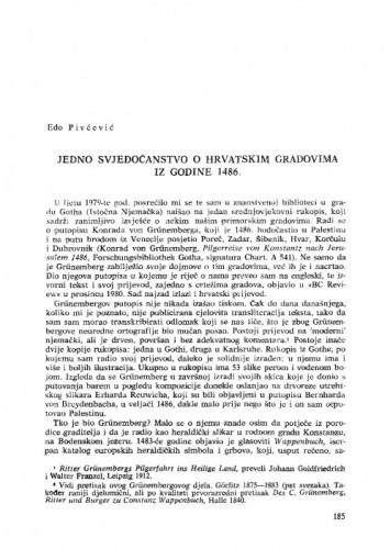 Jedno svjedočanstvo o hrvatskim gradovima iz godine 1486. / Edo Pivčević
