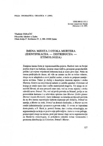 Imena mjesta i otoka Murtera (identifikacija - distribucija - etimologija) / Vladimir Skračić