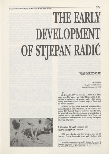 The early development of Stjepan Radić / Vladimir Košćak