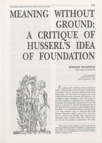 Meaning without ground : a critique of Husserl's idea of foundation / Bernhard Waldenfels