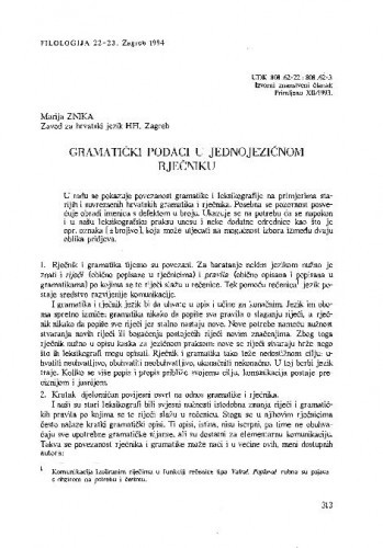 Gramatički podaci u jednojezičnom rječniku / Marija Znika