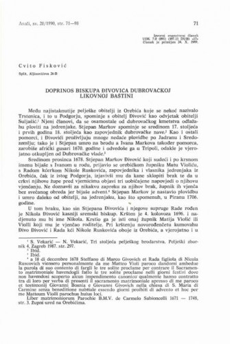 Doprinos biskupa Đivovića dubrovačkoj likovnoj baštini / Cvito Fisković