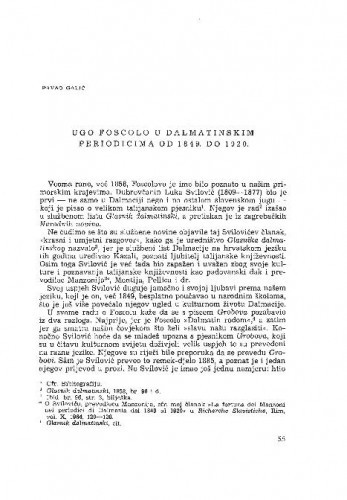 Ugo Foscolo u dalmatinskim periodicima od 1849. do 1920. / Pavao Galić