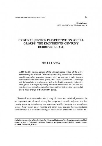Criminal justice perspective on social groups : the eighteenth-century Dubrovnik case / Nella Lonza