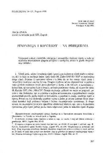 Sinonimija i kontekst - na primjerima / Marija Znika