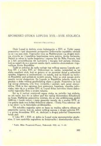 Spomenici otoka Lopuda XVII.-XVIII. stoljeća / Kruno Prijatelj