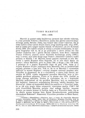 Tomo Maretić : 1854-1938. : [nekrolog] / P. Skok