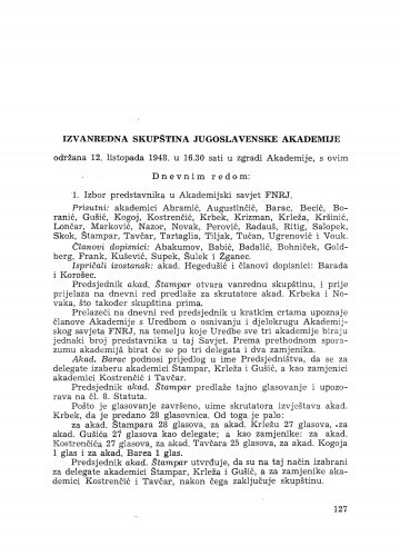 Izvanredna skupština Jugoslavenske akademije : održana 12. listopada 1948.