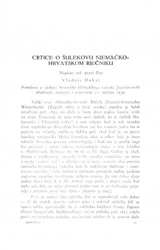 Crtice o Šulekovu njemačko-hrvatskom rječniku / V. Dukat