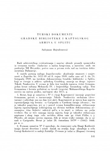 Turski dokumenti gradske biblioteke i Kaptolskog arhiva u Splitu / S. Bajraktarević