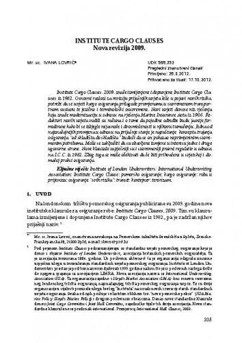 Institute Cargo Clauses: Nova revizija 2009. / Ivana Lovrić