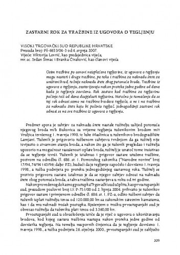 Zastarni rok za tražbine iz ugovora o tegljenju : [prikaz presude] / Vesna Skorupan Wolff
