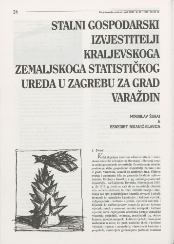 Stalni gospodarski izvjestitelji Kraljevskoga zemaljskoga statističkog ureda u Zagrebu za grad Varaždin / Miroslav Žugaj, Benedikt Bojanić-Glavica