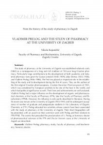 Vladimir Prelog and the study of pharmacy at the University of Zagreb : from the history of the study of pharmacy in Zagreb / Nikola Kujundžić