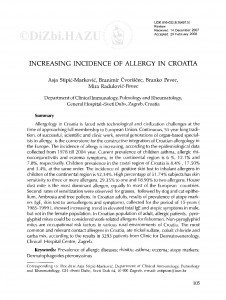 Increasing incidence of allergy in Croatia / Asja Stipić-Marković, Branimir Čvorišćec, Branko Pevec, Mira Radulović-Pevec