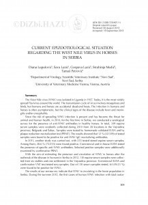 Current epizootiological situation regarding the West Nile virus in horses in Serbia / Diana Lupulović, Sava Lazić, Gospava Lazić, Strahinja Medić, Tamaš Petrović