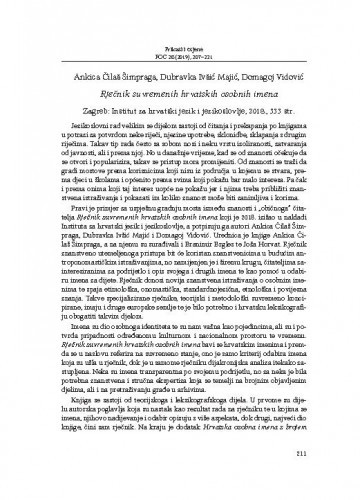 Ankica Čilaš Šimpraga, Dubravka Ivšić Majić, Domagoj Vidović: Rječnik suvremenih hrvatskih osobnih imena : Zagreb: Institut za hrvatski jezik i jezikoslovlje, 2018. : [prikaz] / Ivana Matas Ivanković