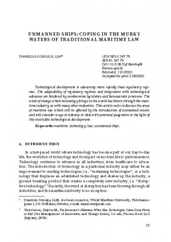 Unmanned Ships: Coping in the Murky Waters of Traditional Maritime Law / Damilola Osinuga