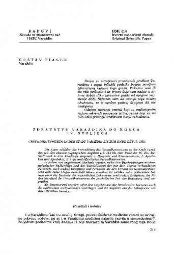 Zdravstvo Varaždina do konca 19. stoljeća / Gustav Piasek