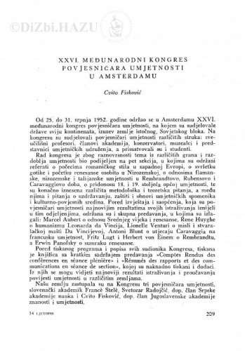XXVI. međunarodni kongres povjesničara umjetnosti u Amsterdamu / C. Fisković