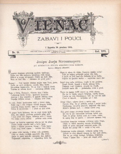Josipu Jurju Strossmayeru pri svečanom otvoru akademijske slikare / spjevao Stjepan Buzolić