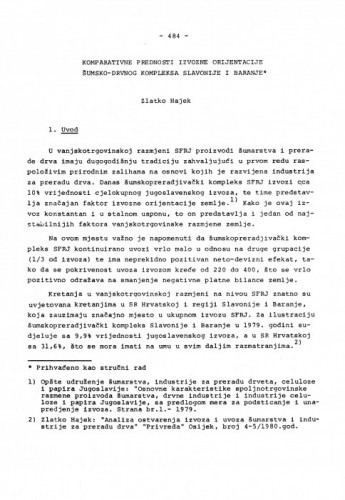 Komparativne prednosti izvozne orijentacije šumsko-drvnog kompleksa Slavonije i Baranje / Zlatko Hajek