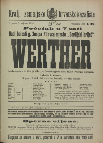 Werther : Lirska drama u tri čina (4 slike)