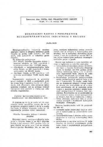 Dosadašnji  razvoj i perspektive metaloprerađivačke industrije u Osijeku / Boško Bešir