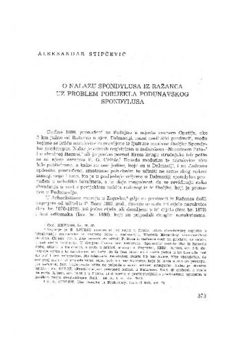 O nalazu Spondylusa iz Ražanaca uz problem porijekla podunavskog Spondylusa / Aleksandar Stipčević