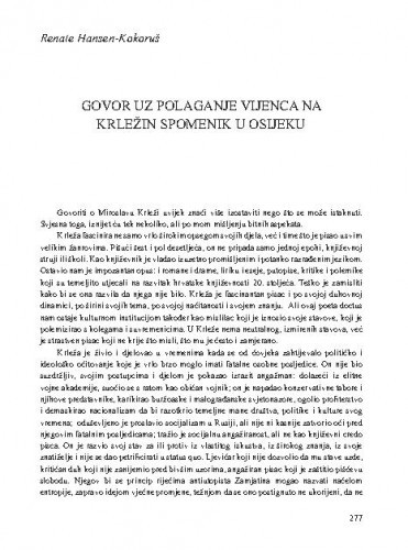 Govor uz polaganje vijenca na Krležin spomenik u Osijeku / Renate Hansen-Kokoruš