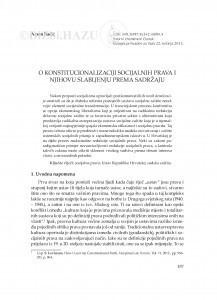 O konstitucionalizaciji socijalnih prava i njihovu slabljenju prema sadržaju / Arsen Bačić
