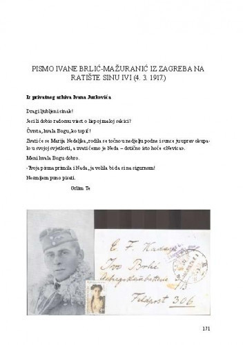 Pismo Ivane Brlić-Mažuranić iz Zagreba na ratište sinu Ivi (4. 3. 1917.)