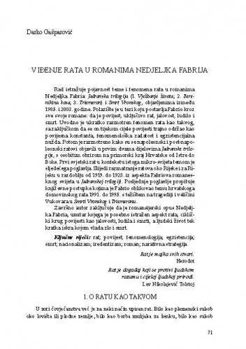 Viđenje rata u romanima Nedjeljka Fabrija / Darko Gašparović