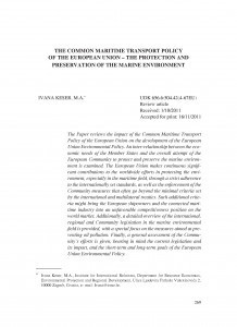 The common maritime transport policy of the European Union - the protection and preservation of the marine environment / Ivana Keser