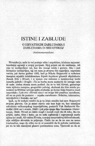 Istine i zablude : o hrvatskim zabludama i zabludama o Hrvatskoj : (Antimemorandum) / Dubravko Jelčić 