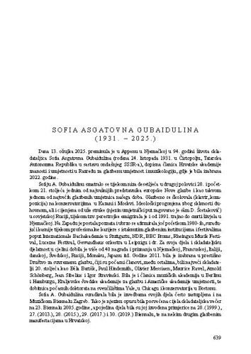 Sofia Asgatovna Gubaidulina (1931. - 2025.) : [nekrolog] / Stanislav Tuksar