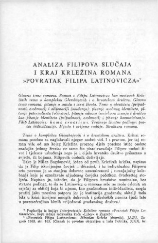 Analiza Filipova slučaja i kraj Krležina romana "Povratak Filipa Latinovicza" / Mladen Engelsfeld